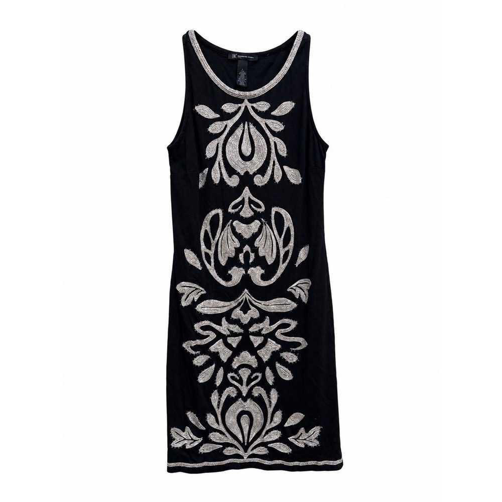 INC Petite Black Beaded Embellished Shift Dress Cocktail Party Holiday Small Y2K